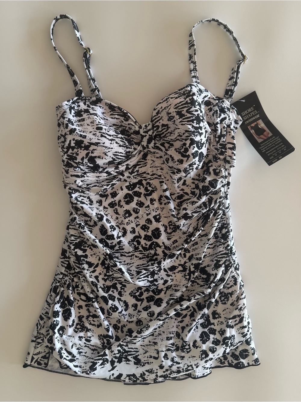 SHORE SHAPES Black White TUMMY CONTROL SWIMSUIT Bathing Suit Womens Size 10 NEW